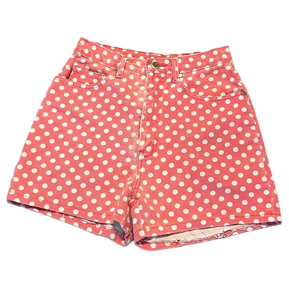 Vintage Y2K No! Denim Shorts Juniors Size 5 Pink with White Polka Dots High Rise - Picture 1 of 3